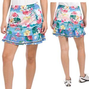 Lucky In Love, Women’s ‘Bloom Ruche' Golf Skort, Tennis, Pickleball, Blue Medium
